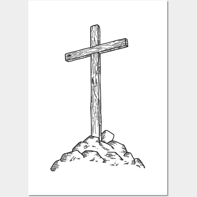 Wooden cross on a hill Wall Art by Reformer